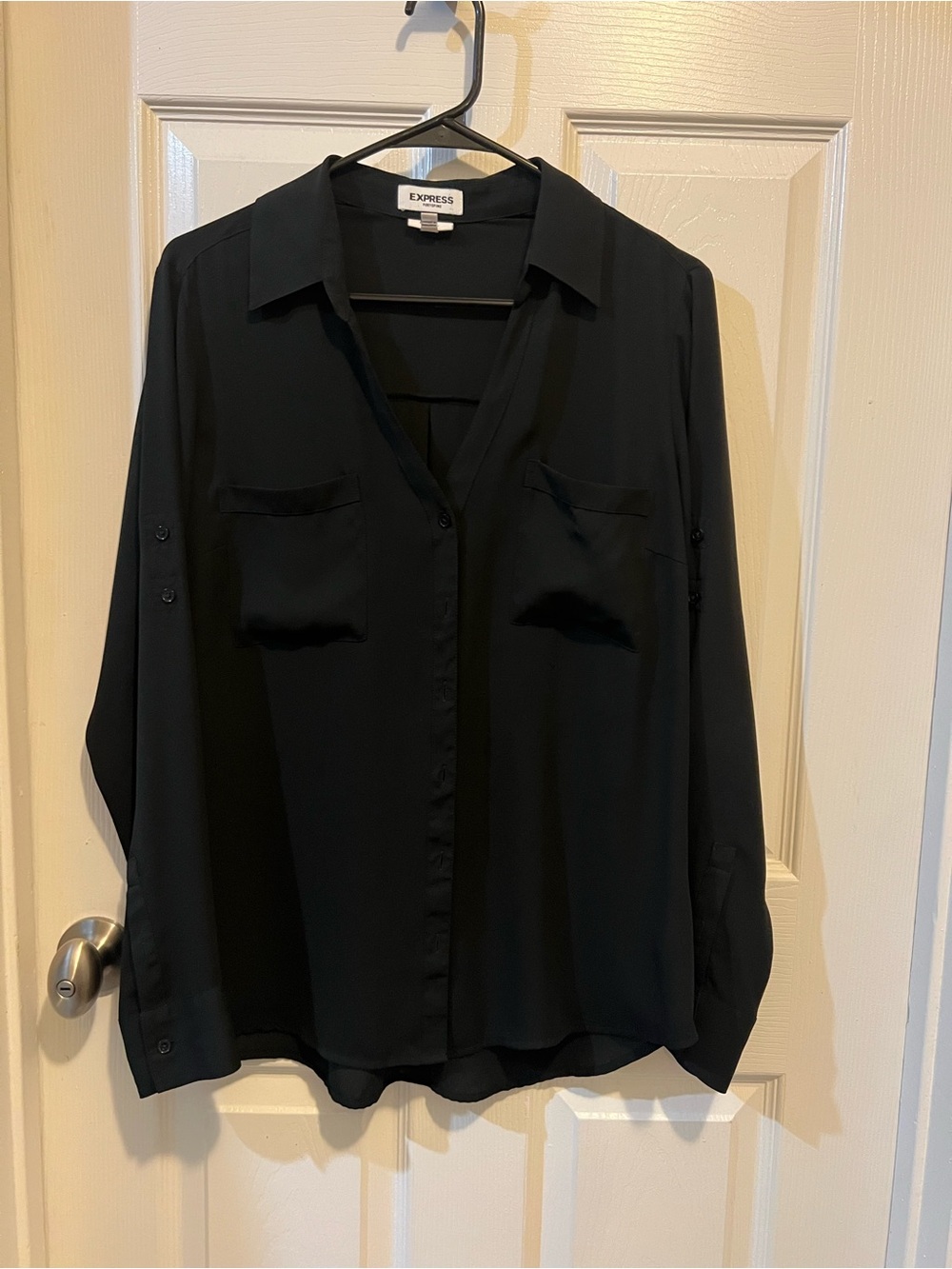 Express Black Long-Sleeve Button-Down Shirt